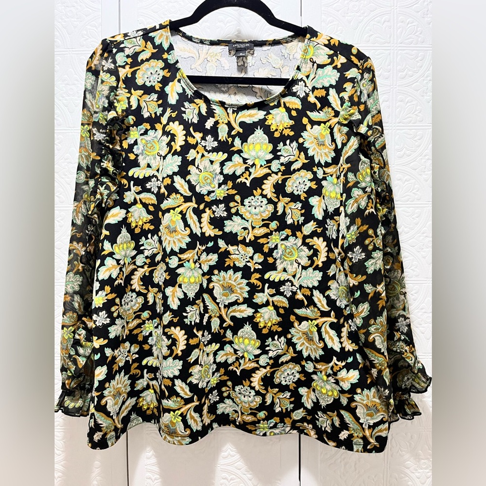 ANN TAYLOR FACTORY women’s black floral blouse | XL